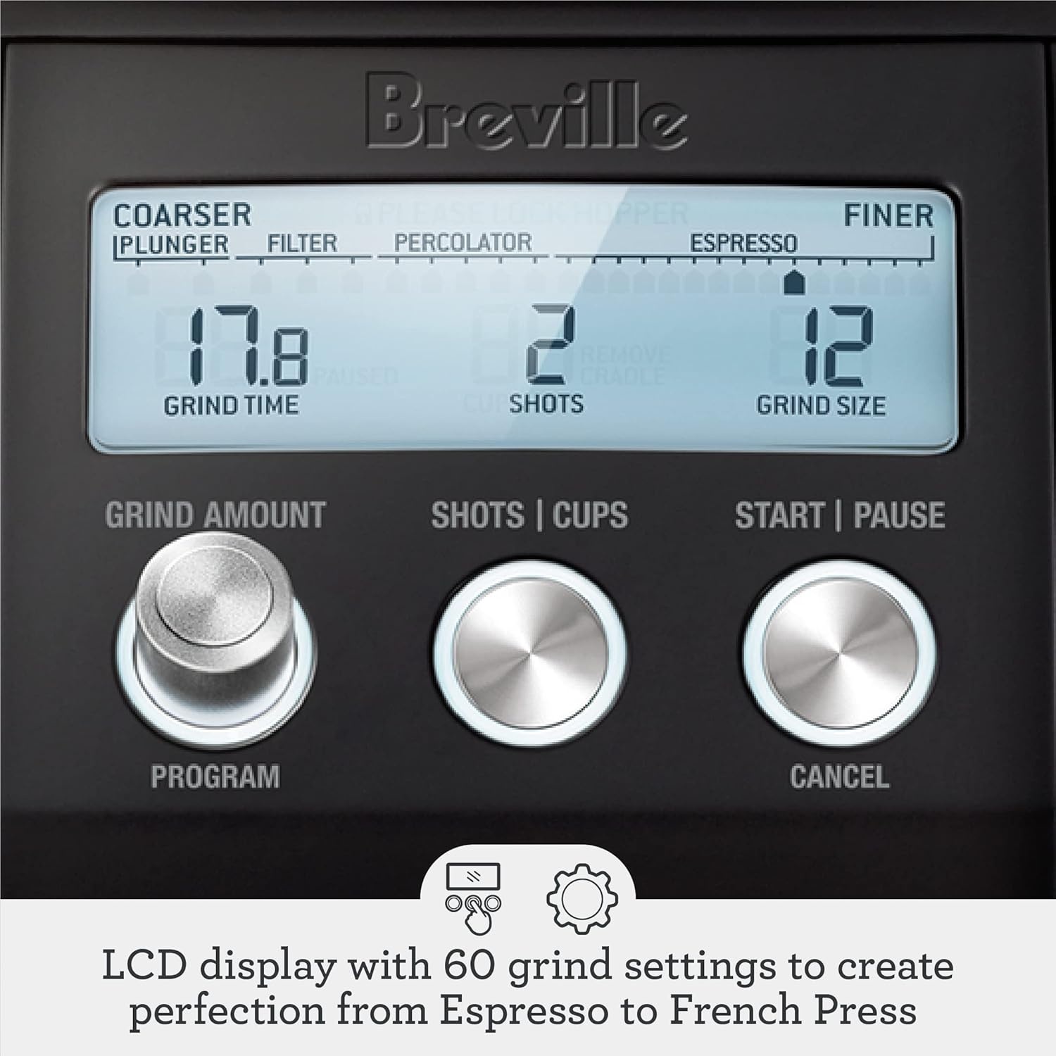 image:imageBreville BCG820BTR Smart Grinder Pro for Coffee and Espresso Black TruffleBlack Truffle