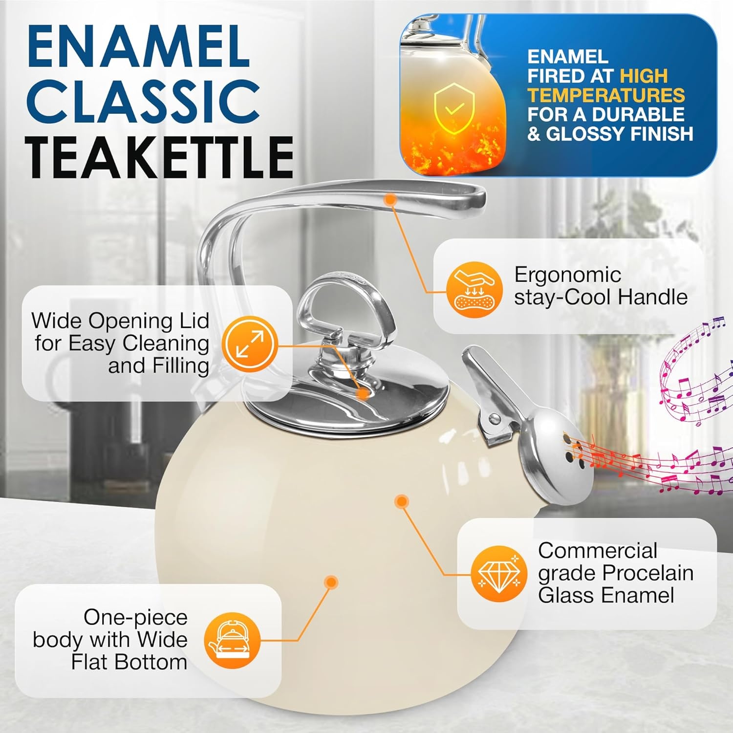 image:imageChantal Classic Teakettle 18 QT Enamel On Steel 2Tone Harmonica Whistle Rapid Boil and Even Heating AlmondAlmond