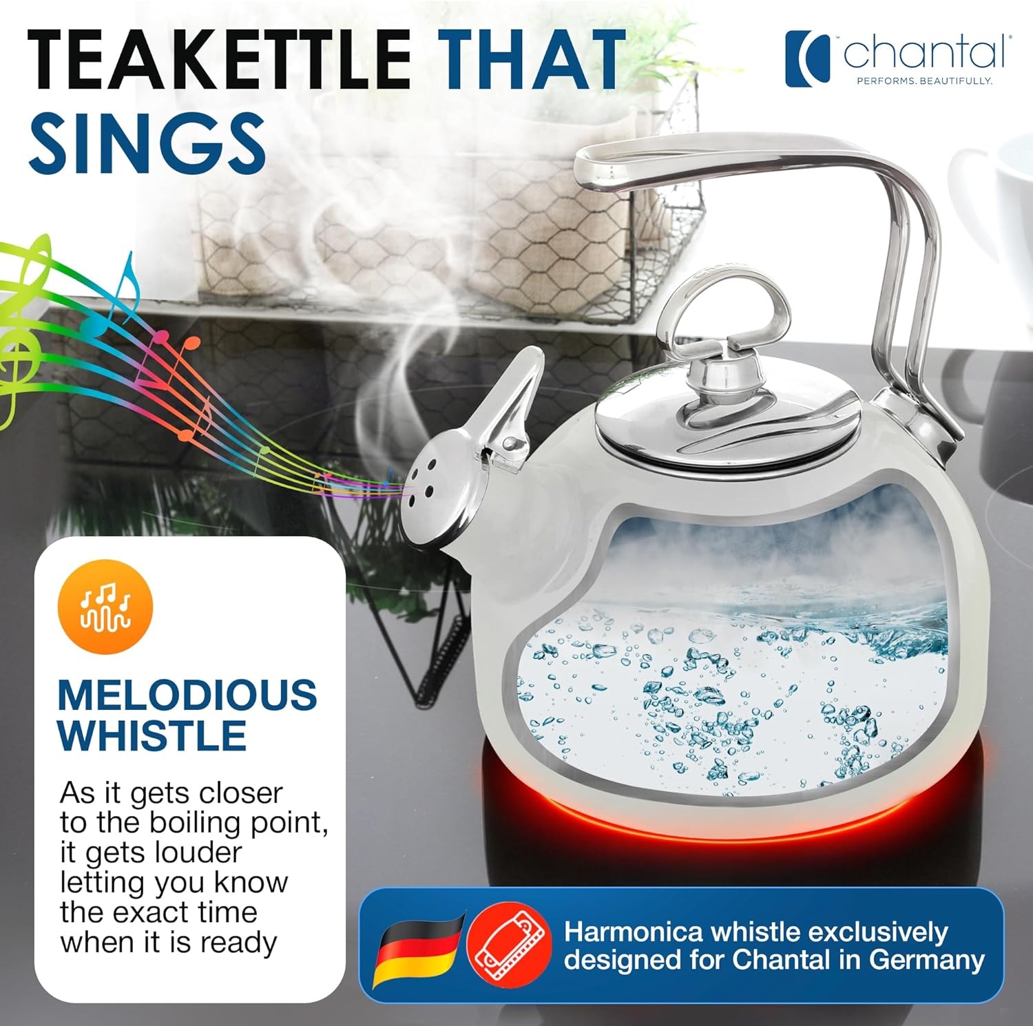 image:imageChantal Classic Teakettle 18 QT Enamel On Steel 2Tone Harmonica Whistle Rapid Boil and Even Heating AlmondAlmond