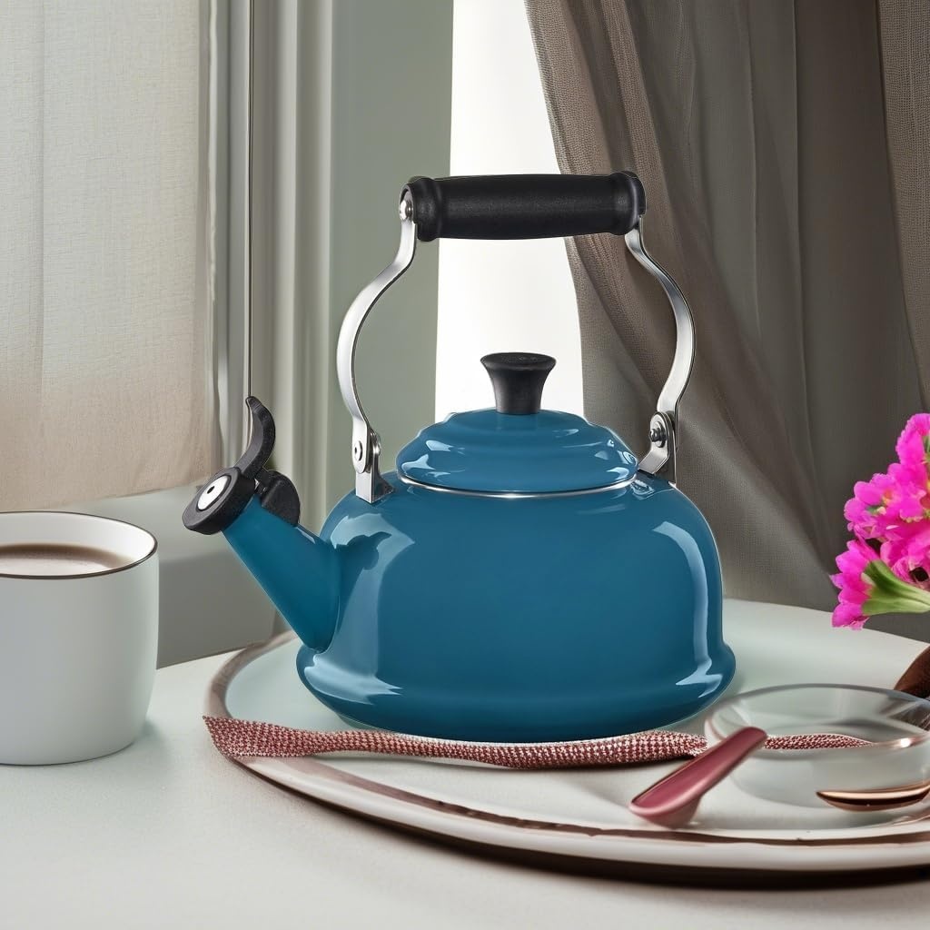 image:imageLe Creuset Enamel On Steel Whistling Tea Kettle 17 qt CeriseDeep Teal