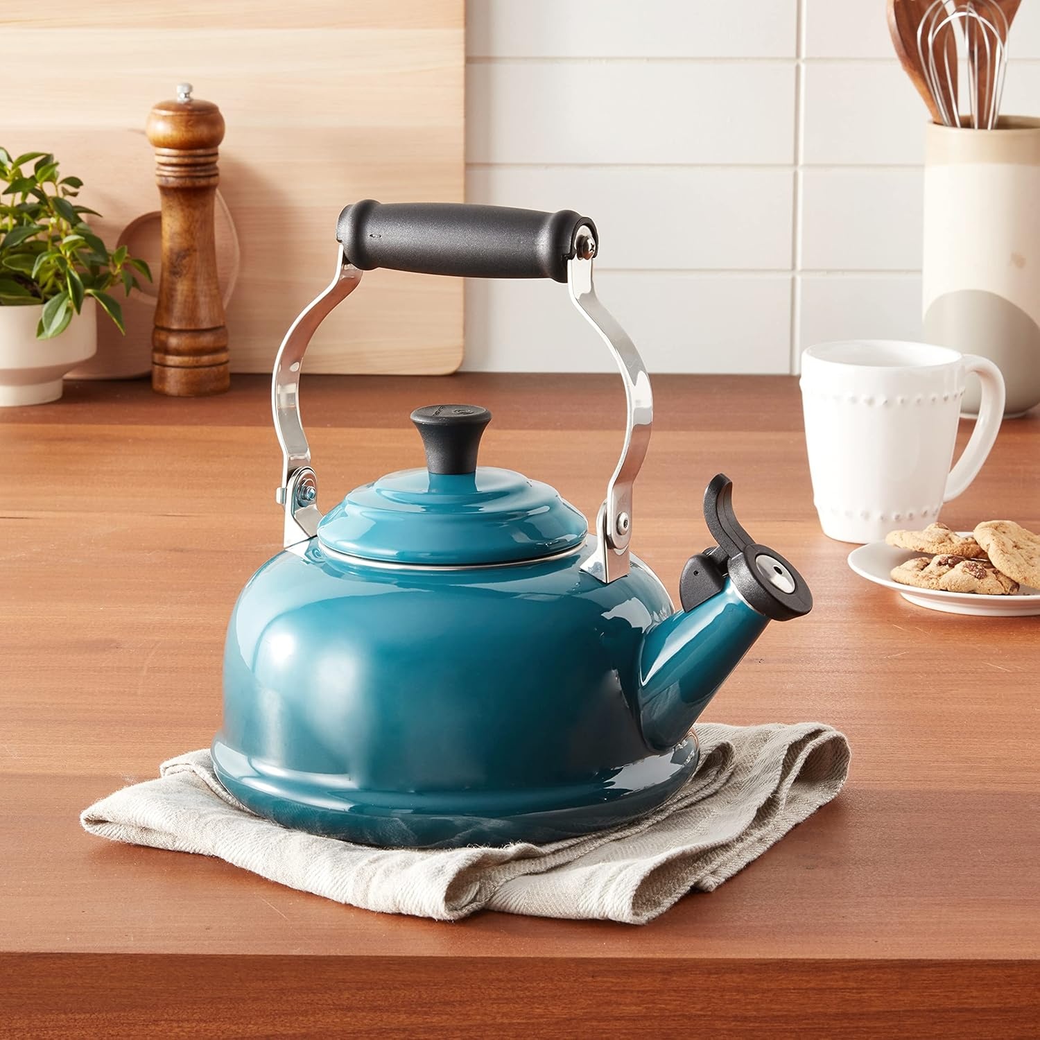 image:imageLe Creuset Enamel On Steel Whistling Tea Kettle 17 qt CeriseDeep Teal