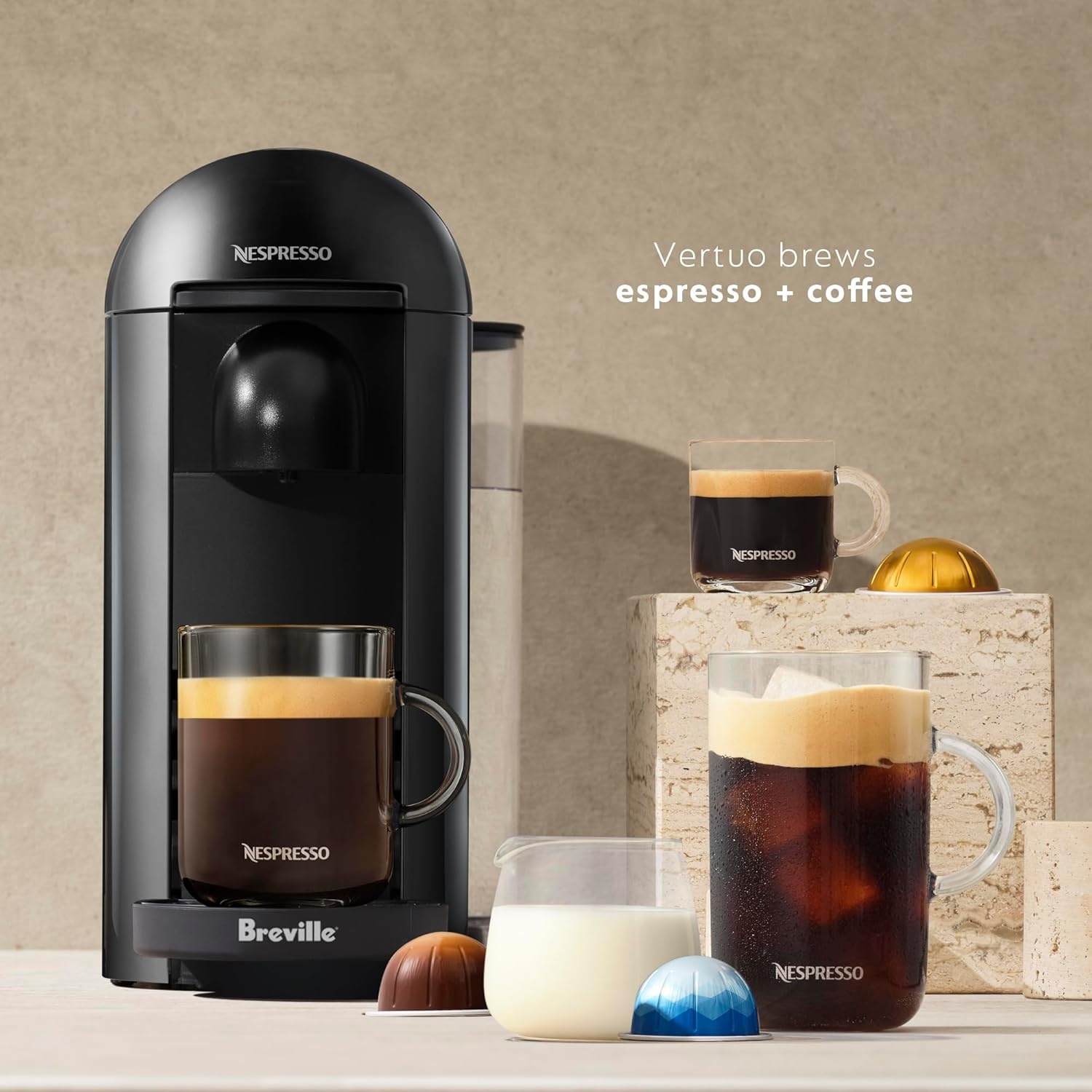 image:imageNespresso Vertuo Plus Deluxe Coffee and Espresso Maker by Breville Piano Black with Aeroccino Milk FrotherInk Black
