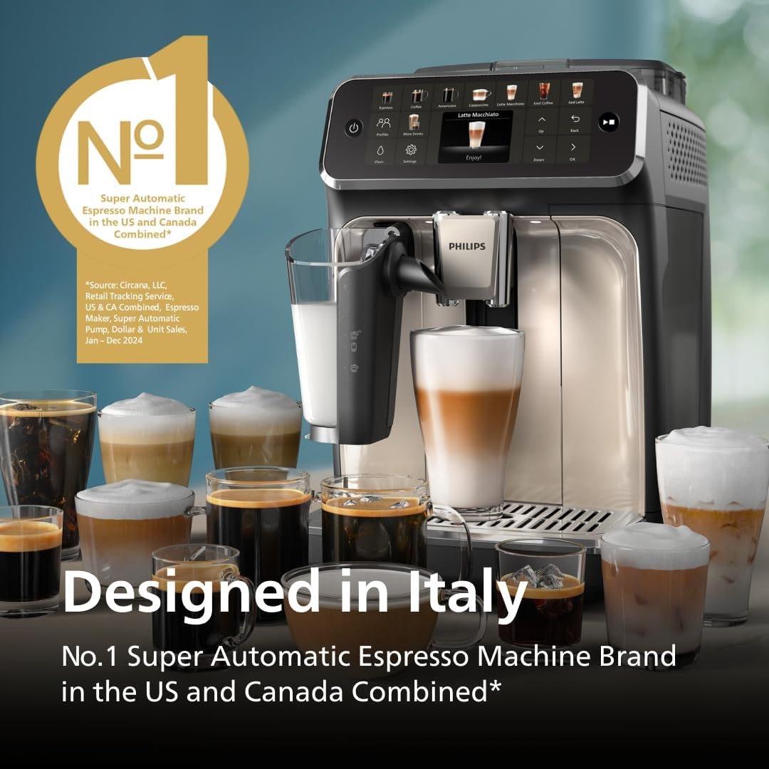image:imagePhilips 5500 Series Fully Automatic Espresso Machine LatteGo Milk System Integrated Grinder 20 Hot amp Iced Coffee PreSets Quick Start SilentBrew 15Bar Pressure Black Chrome EP554494Black chromed