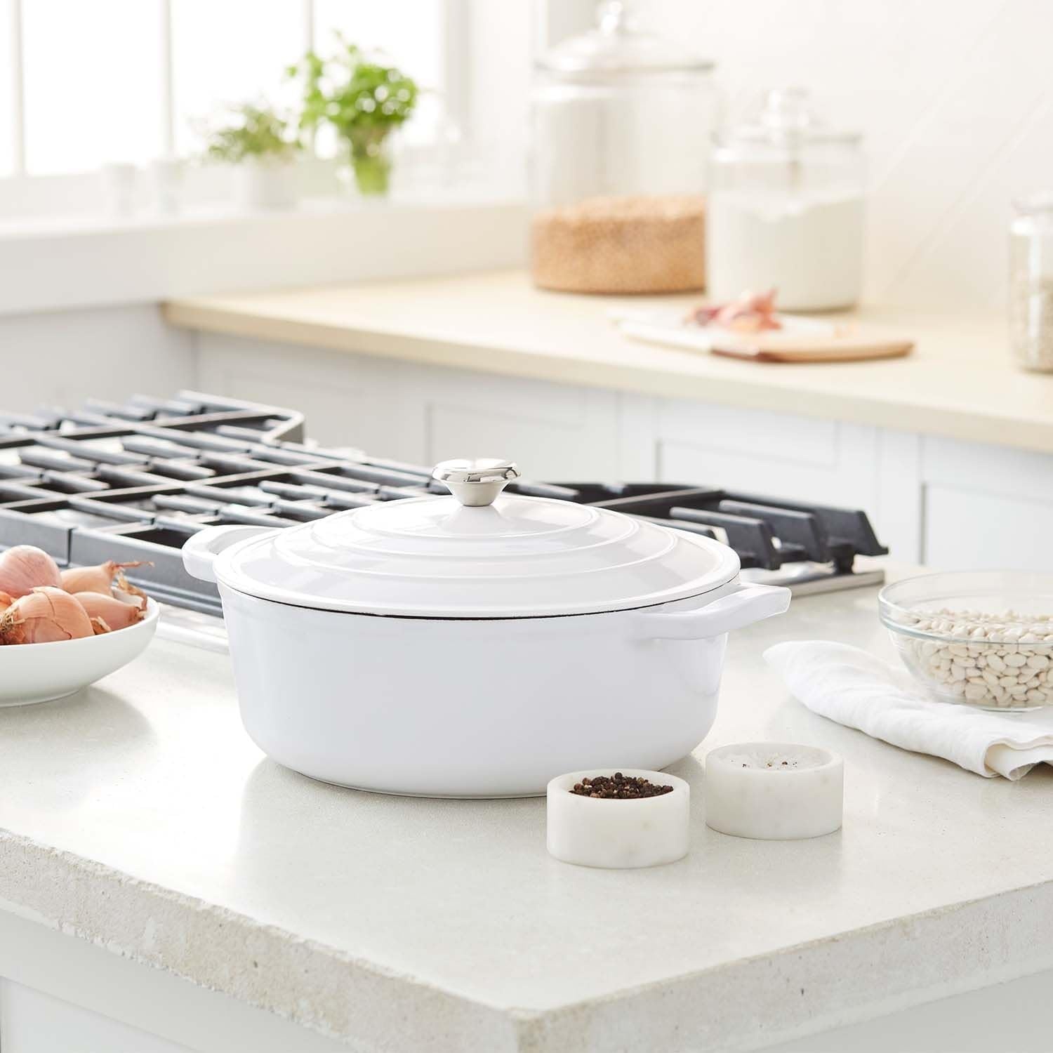 image:imageSur La Table 7Qt Enameled Cast Iron Dutch Oven With Lid for Braising Baking amp Deep Frying Induction Compatible Oven to 500F Seals in Moisture for Flavorful Results AlmondWhite