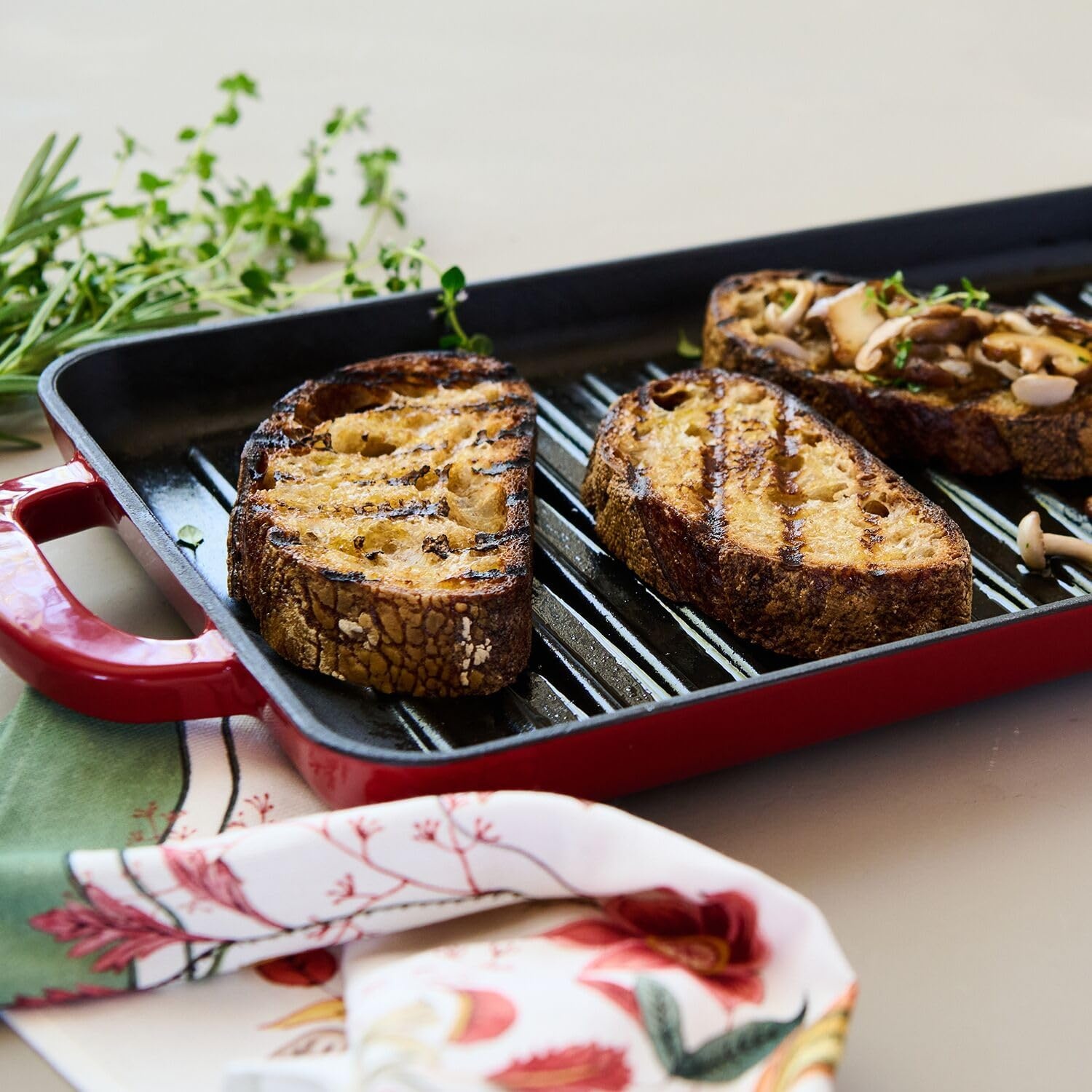image:imageSur La Table Enameled Cast Iron Grill Pan Rectangular Stovetop Grill Pan with Raised Ridges for Sear Marks and Fat Drainage 15 in x 9 in