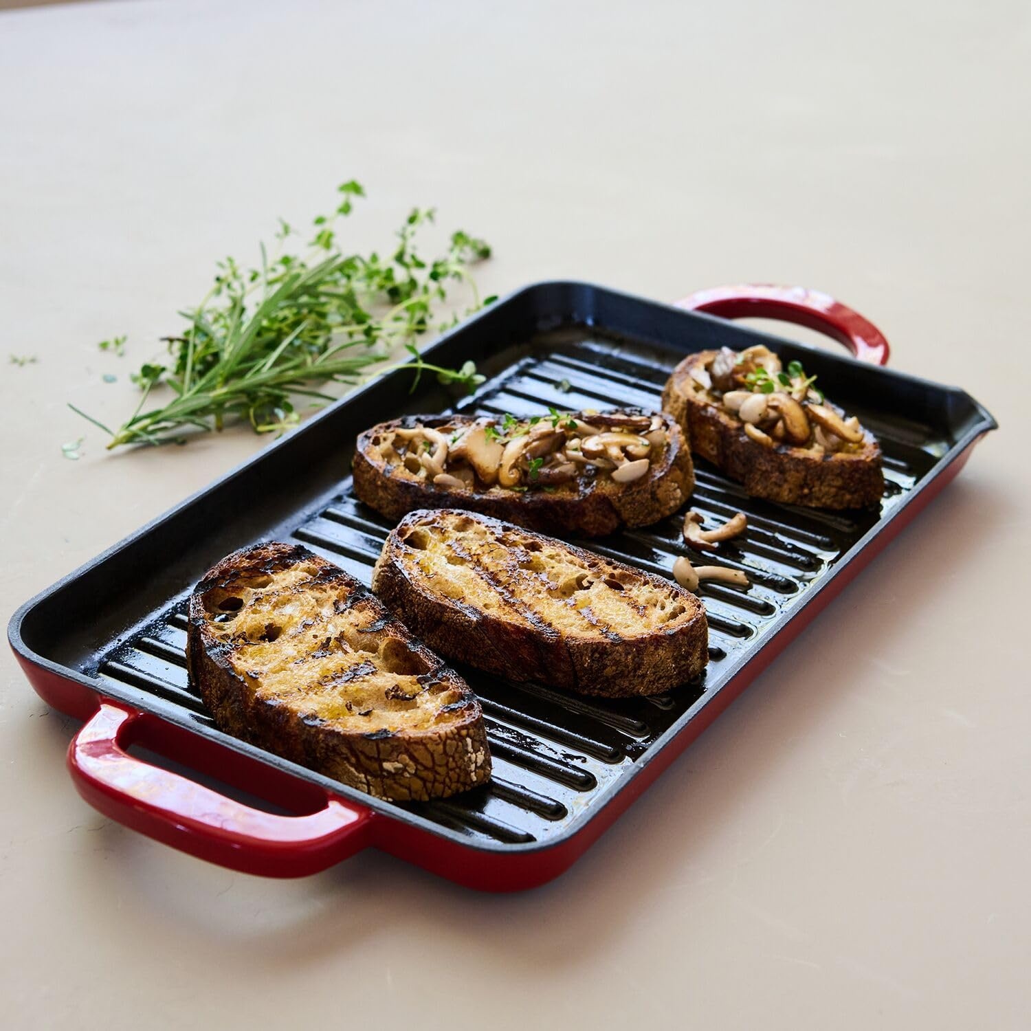 image:imageSur La Table Enameled Cast Iron Grill Pan Rectangular Stovetop Grill Pan with Raised Ridges for Sear Marks and Fat Drainage 15 in x 9 in