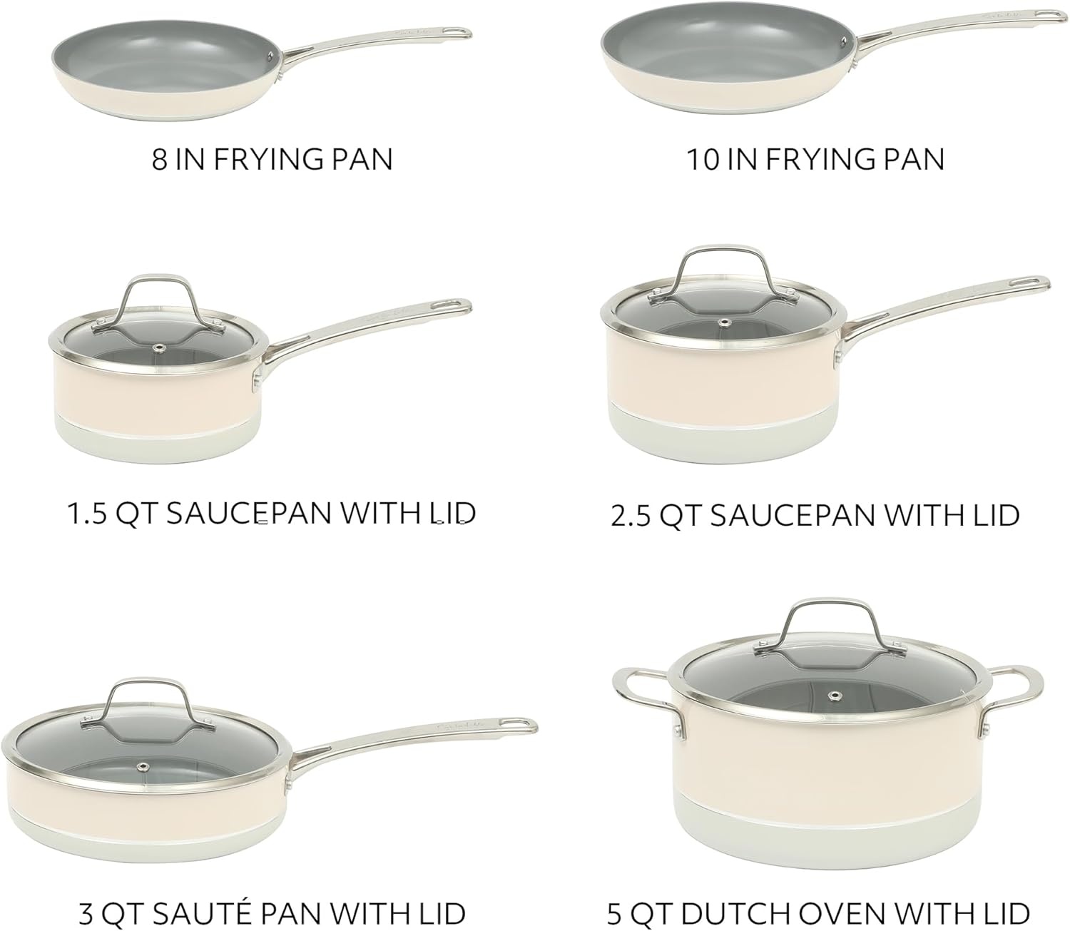 image:imageSur La Table Kitchen Essentials 10 Piece PFA Free NonToxic Titanium Ceramic Nonstick Interior Forged Aluminum Cookware Pots and Pans Set Green Induction CompatibleTwoTone White Silver
