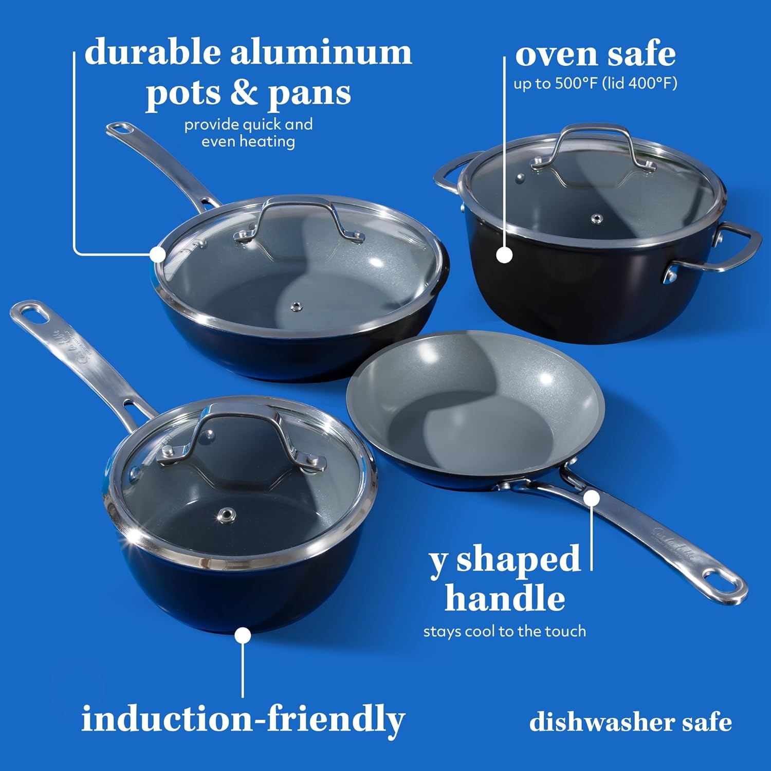 image:imageSur La Table Kitchen Essentials 10 Piece PFA Free NonToxic Titanium Ceramic Nonstick Interior Forged Aluminum Cookware Pots and Pans Set Green Induction CompatibleBlack