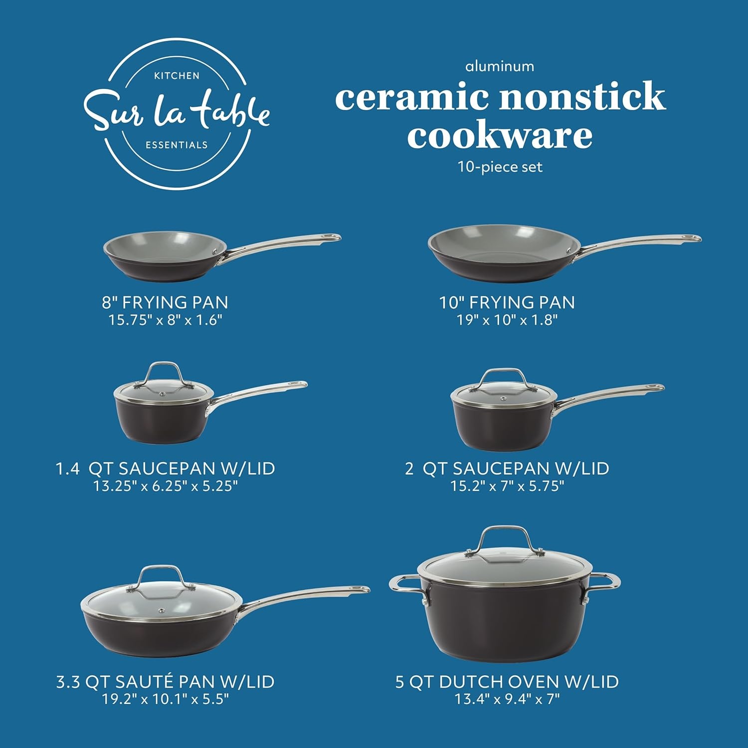 image:imageSur La Table Kitchen Essentials 10 Piece PFA Free NonToxic Titanium Ceramic Nonstick Interior Forged Aluminum Cookware Pots and Pans Set Green Induction CompatibleBlack