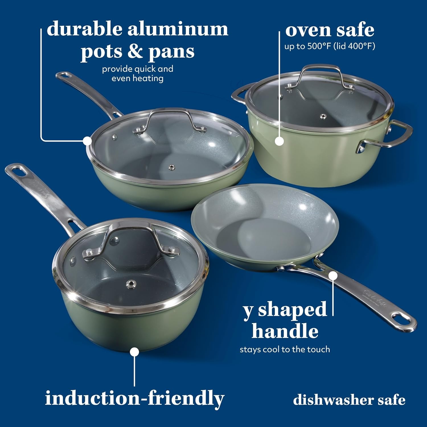 image:imageSur La Table Kitchen Essentials 10 Piece PFA Free NonToxic Titanium Ceramic Nonstick Interior Forged Aluminum Cookware Pots and Pans Set Green Induction CompatibleGreen
