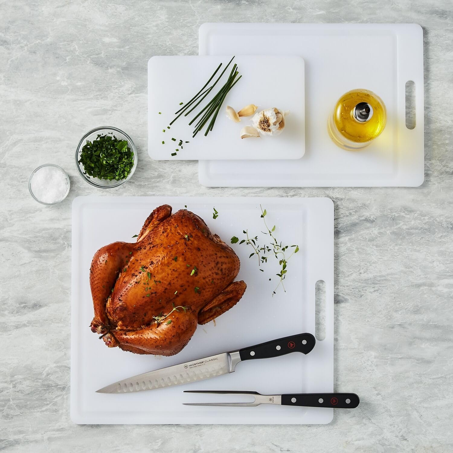 image:imageSur La Table Polypropylene Cutting Board Set 3Piece Reversible Boards with Juice Grooves CutOut Handles and Dishwasher Construction Set of 3