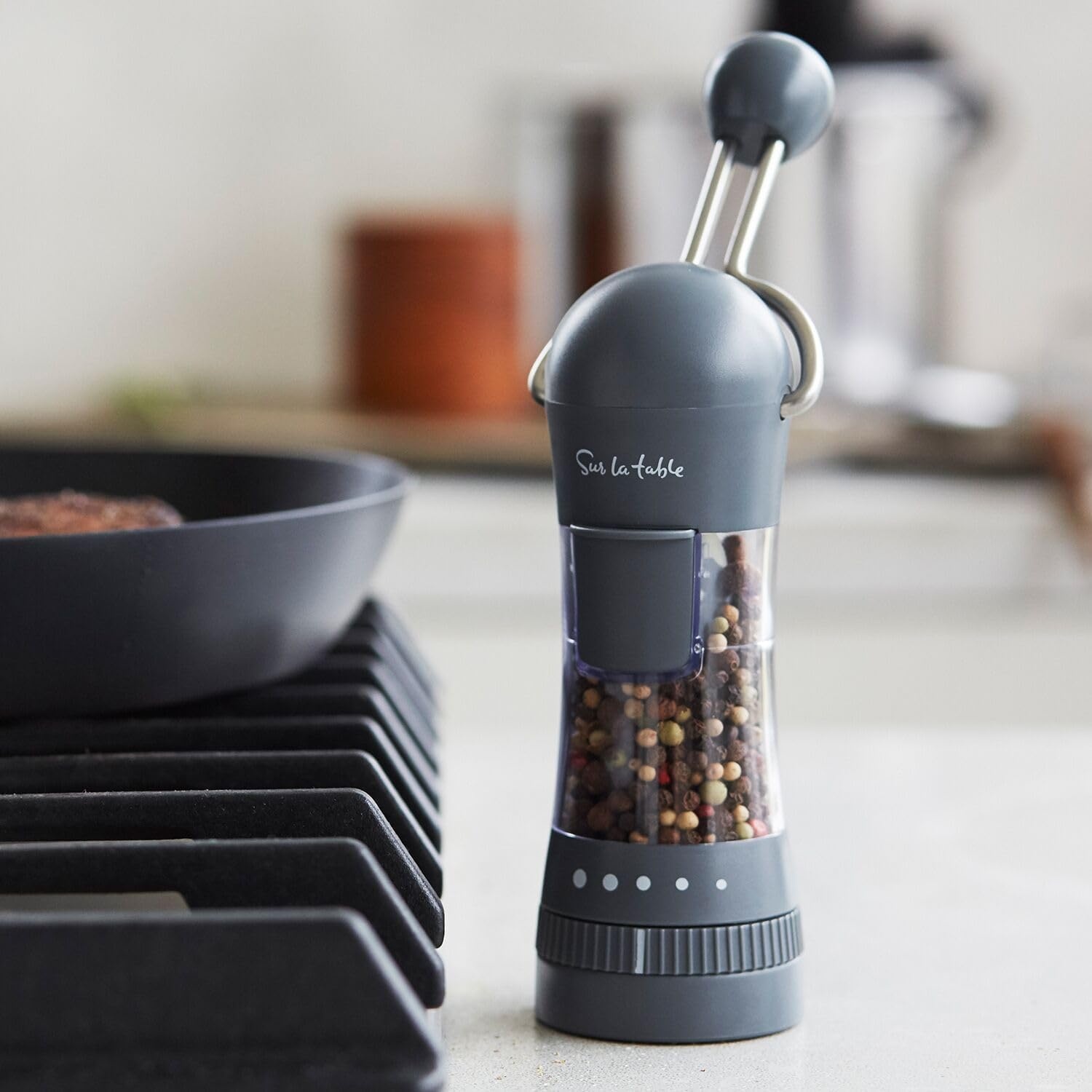 image:imageSur La Table Ratchet Mill Dark Red Ceramic Stone Grinder for Pepper Salt and Spices with Adjustable CoarsenessWhite