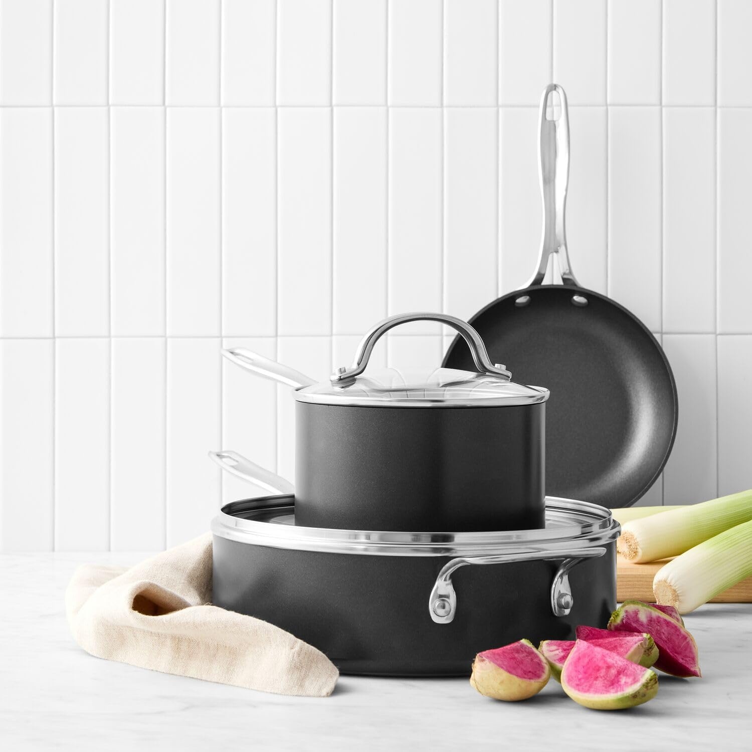 image:imageSur La Table Signature Hard Anodized Nonstick Saut Pan 4 Qt HardAnodized Nonstick with Straight Sides and Lid for FamilySize Sauting and Braising 4 Qt