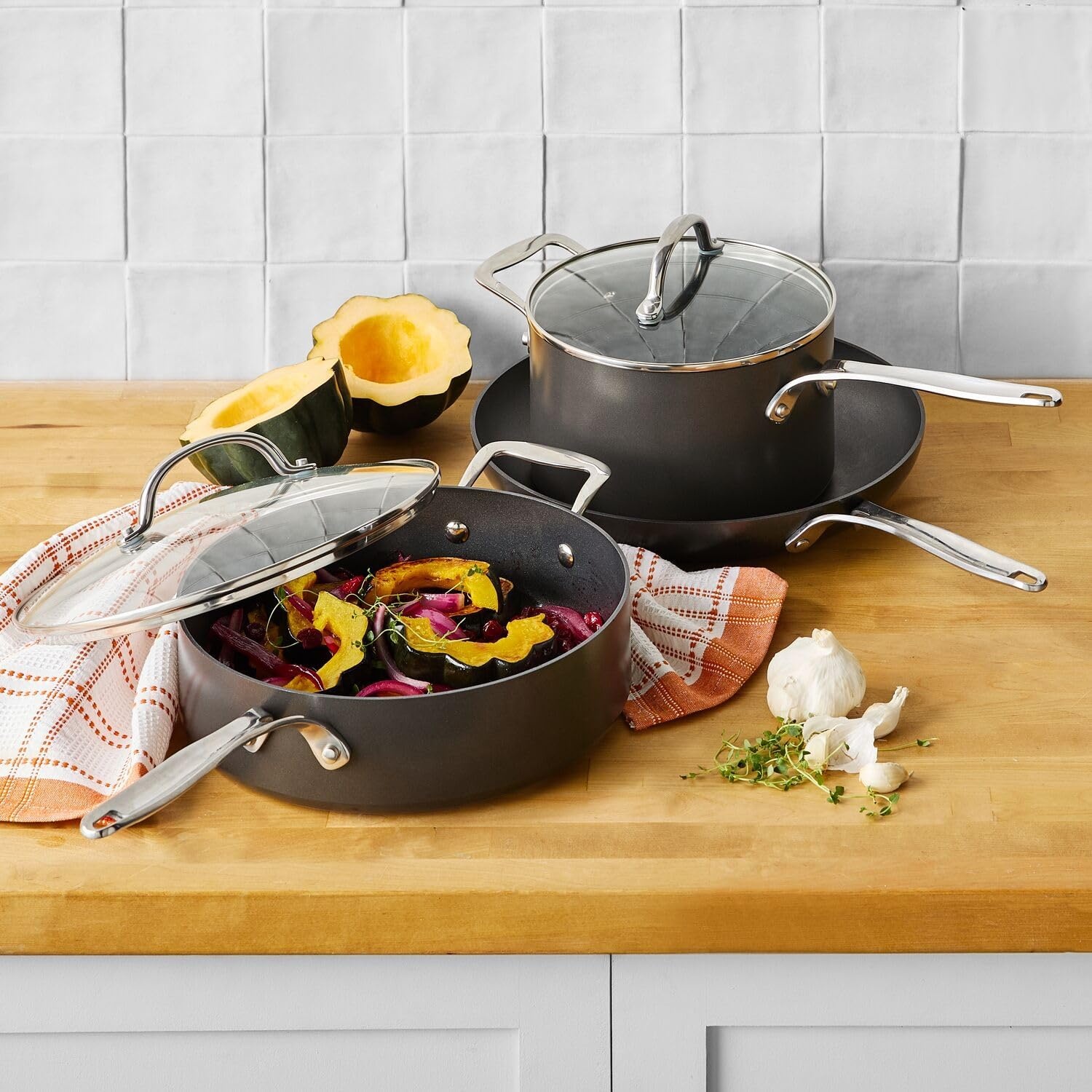 image:imageSur La Table Signature Hard Anodized Nonstick Saut Pan 4 Qt HardAnodized Nonstick with Straight Sides and Lid for FamilySize Sauting and Braising 4 Qt