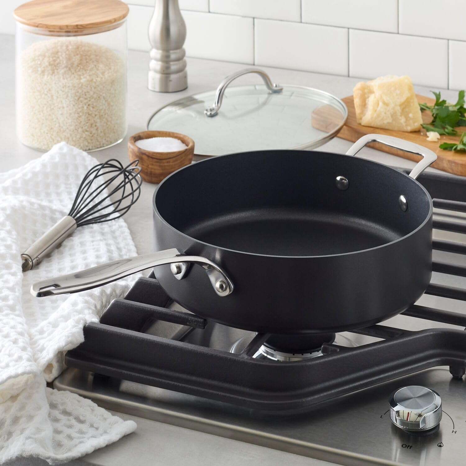 image:imageSur La Table Signature Hard Anodized Nonstick Saut Pan 4 Qt HardAnodized Nonstick with Straight Sides and Lid for FamilySize Sauting and Braising 4 Qt