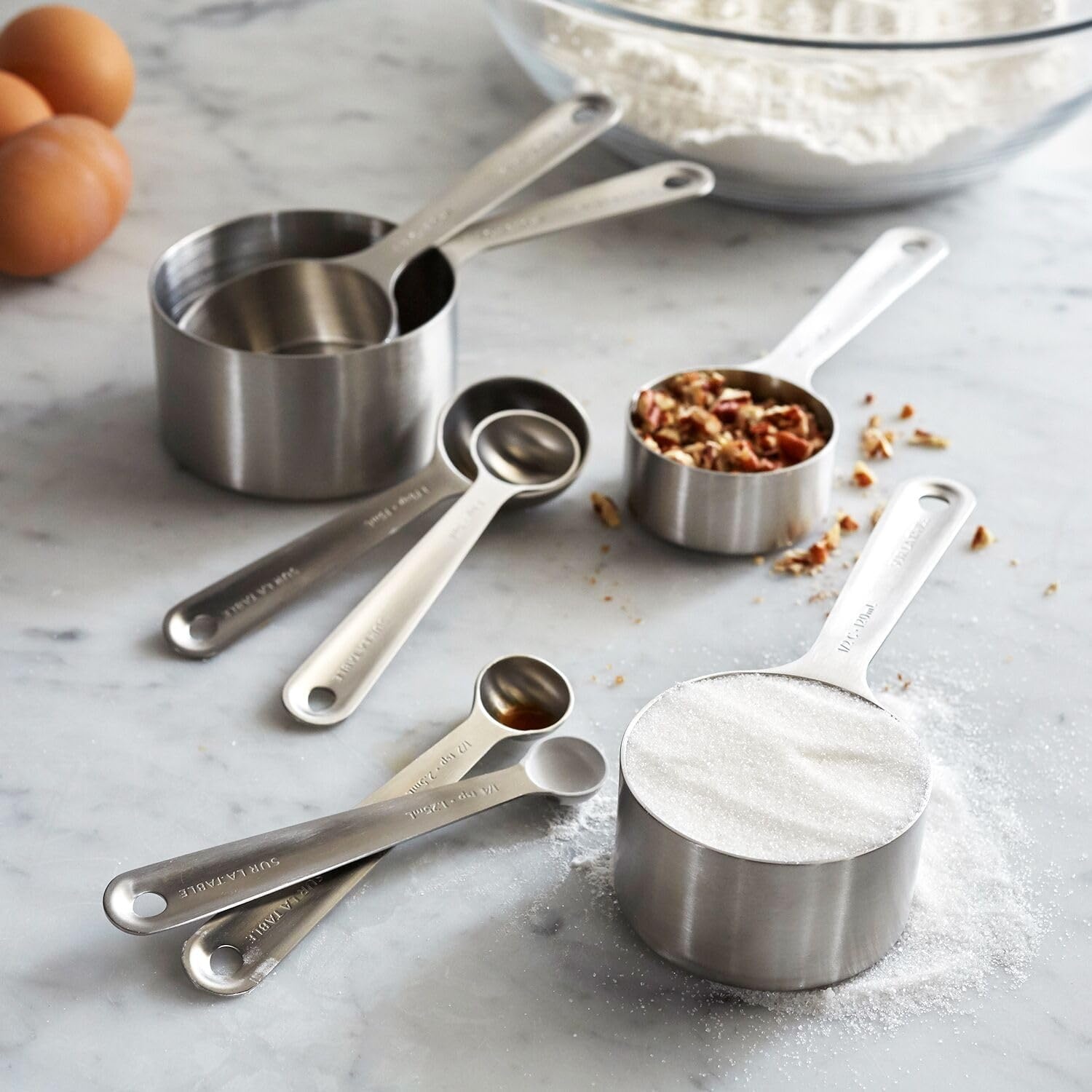image:imageSur La Table Stainless Steel Measuring Cups amp Spoons Set 8Piece Kitchen Baking Tool Set with Nesting Design EasyOpen Ring SpaceSaving Storage Sizes from tsp to 1 cup