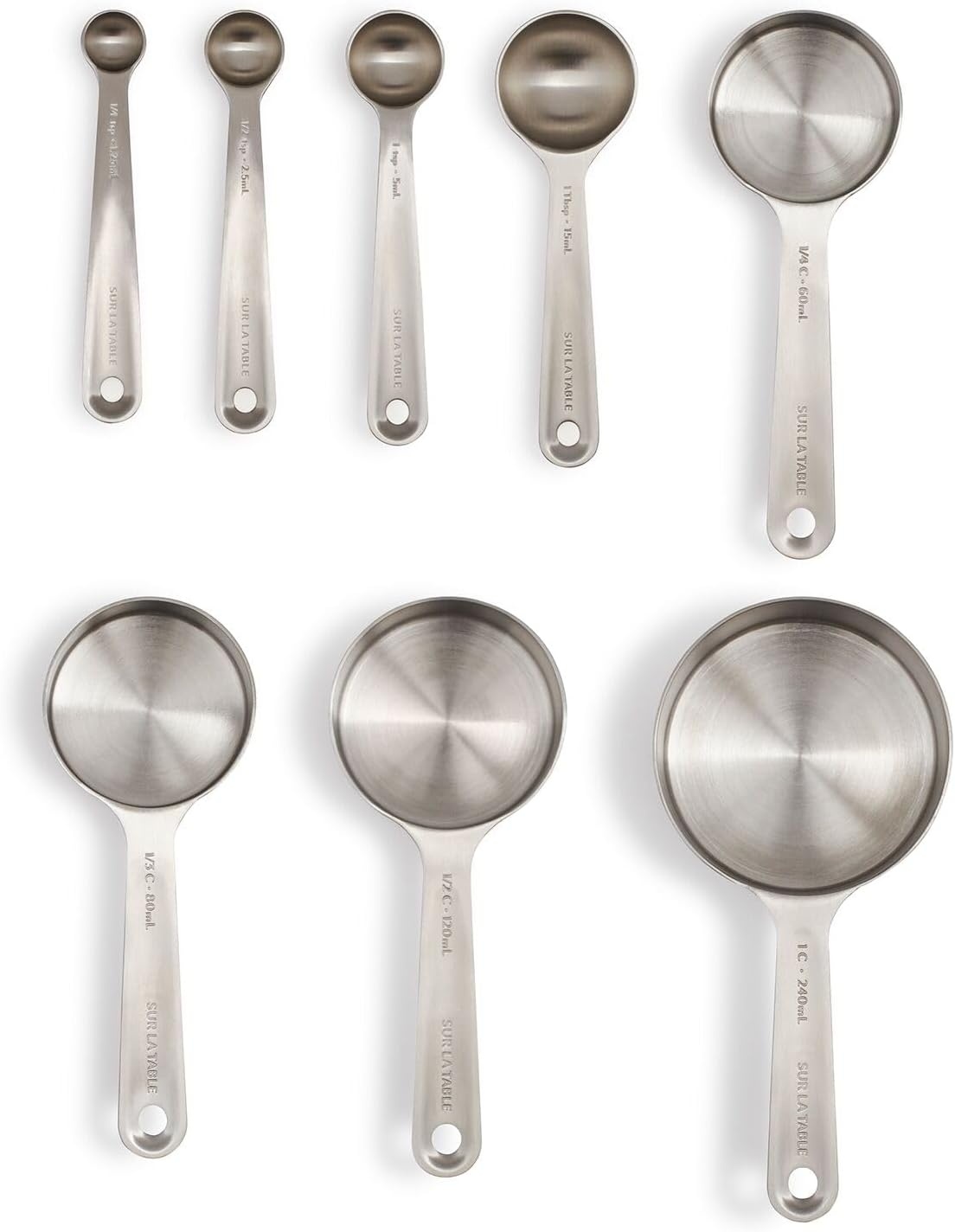 image:imageSur La Table Stainless Steel Measuring Cups amp Spoons Set 8Piece Kitchen Baking Tool Set with Nesting Design EasyOpen Ring SpaceSaving Storage Sizes from tsp to 1 cup