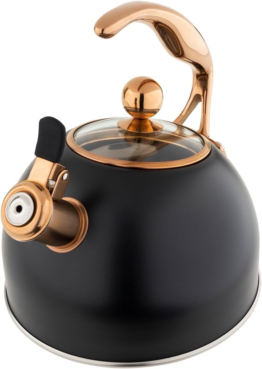 image:imageViking 3Ply Stainless Steel Tea Kettle 26 Quart Stovetop Hot Water Pot with Tempered Glass Lid Ergonomic Handle Induction Ready Slate and BlueMatte Black and Copper