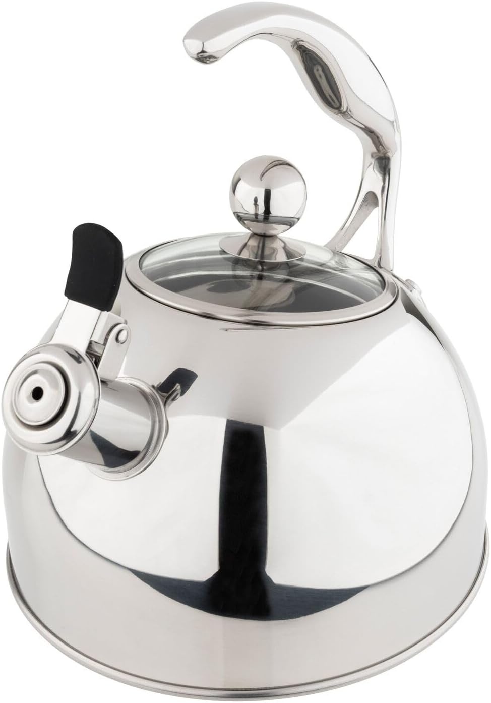 image:imageViking 3Ply Stainless Steel Tea Kettle 26 Quart Stovetop Hot Water Pot with Tempered Glass Lid Ergonomic Handle Induction Ready Slate and BlueMirror Finish