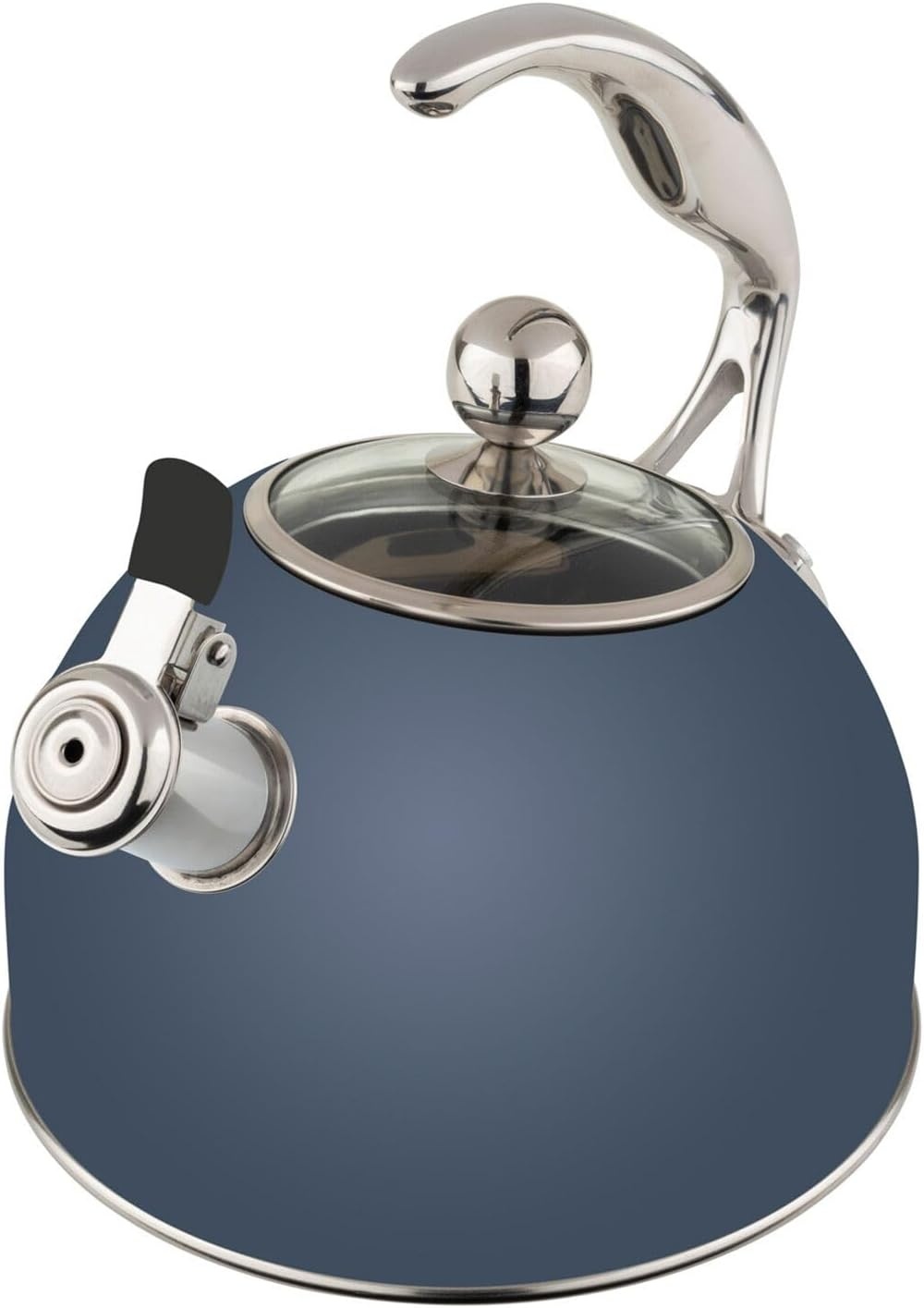 image:imageViking 3Ply Stainless Steel Tea Kettle 26 Quart Stovetop Hot Water Pot with Tempered Glass Lid Ergonomic Handle Induction Ready Slate and BlueSlate Blue