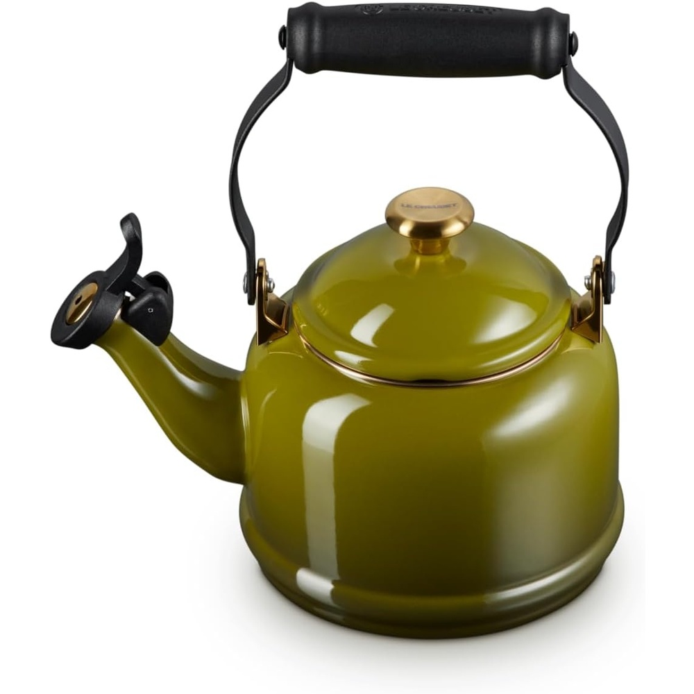 image:imageLe Creuset Enamel On Steel Demi Tea Kettle with Metal Finishes 125 qt FlameOlive