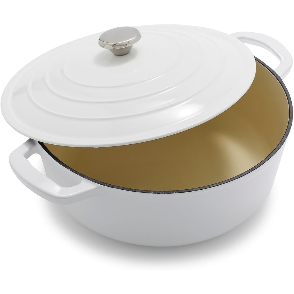 image:imageSur La Table 7Qt Enameled Cast Iron Dutch Oven With Lid for Braising Baking amp Deep Frying Induction Compatible Oven to 500F Seals in Moisture for Flavorful Results AlmondWhite