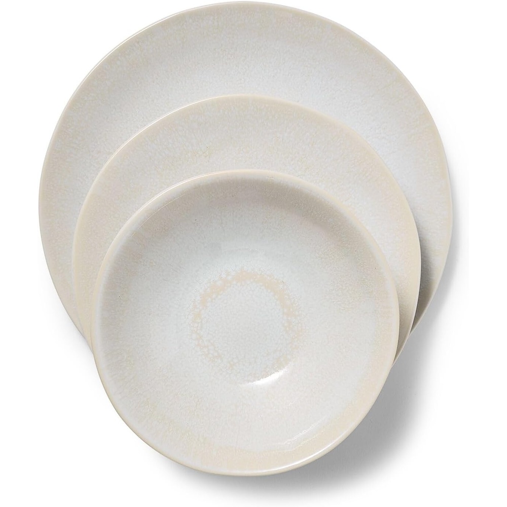 image:imageSur La Table Cloud Stoneware Dinnerware Set 12Piece Handcrafted Ceramic Collection Made in Portugal with Reactive Glaze Organic Design Dishwasher amp Microwave White