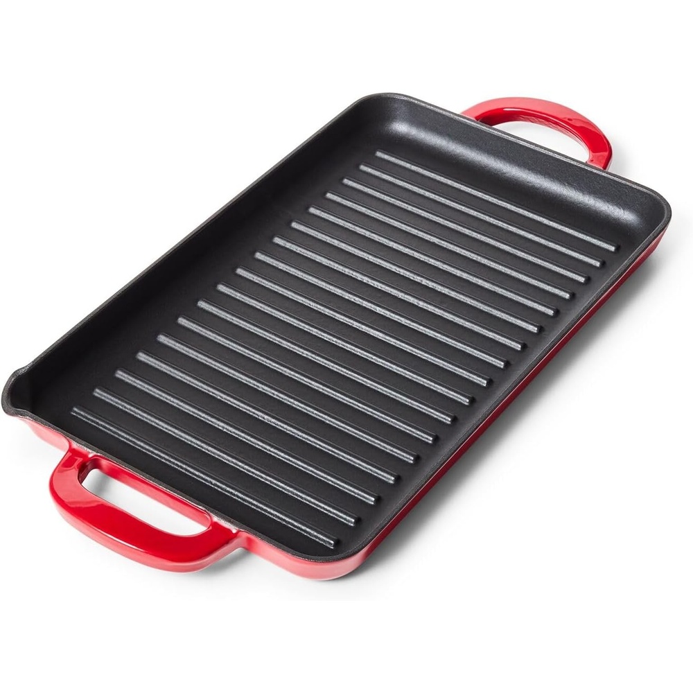 image:imageSur La Table Enameled Cast Iron Grill Pan Rectangular Stovetop Grill Pan with Raised Ridges for Sear Marks and Fat Drainage 15 in x 9 in