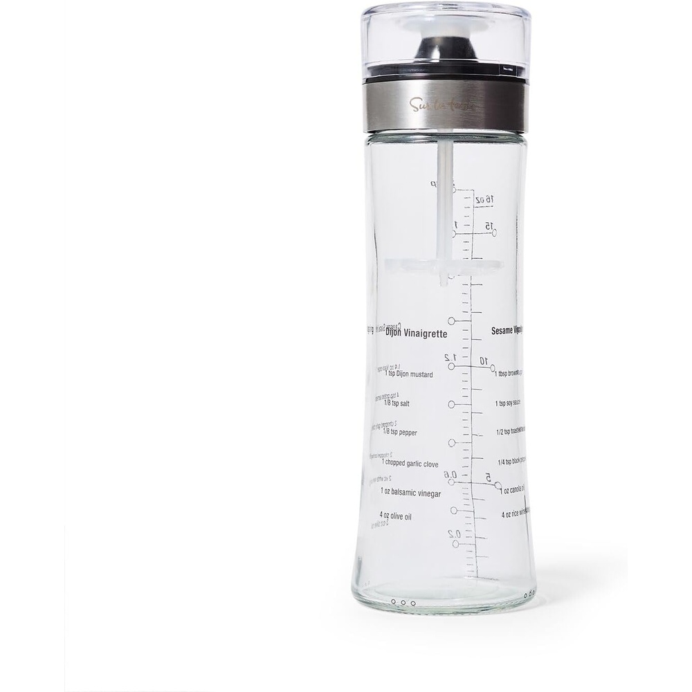 image:imageSur La Table Salad Dressing Shaker 18 oz Glass Bottle with Emulsifying Wand Measurement Markings amp BuiltIn Recipes Mix Vinaigrettes amp Caesar Dressings Easily