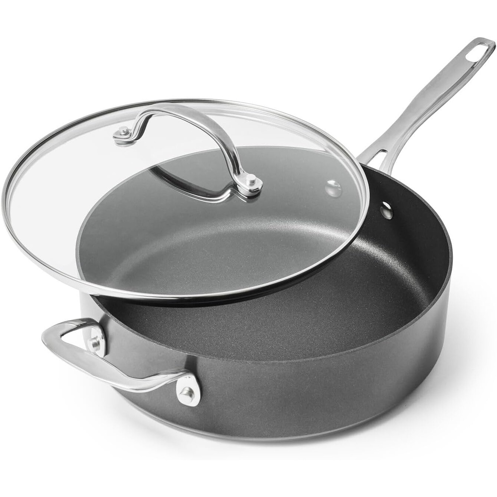 image:imageSur La Table Signature Hard Anodized Nonstick Saut Pan 4 Qt HardAnodized Nonstick with Straight Sides and Lid for FamilySize Sauting and Braising 4 Qt