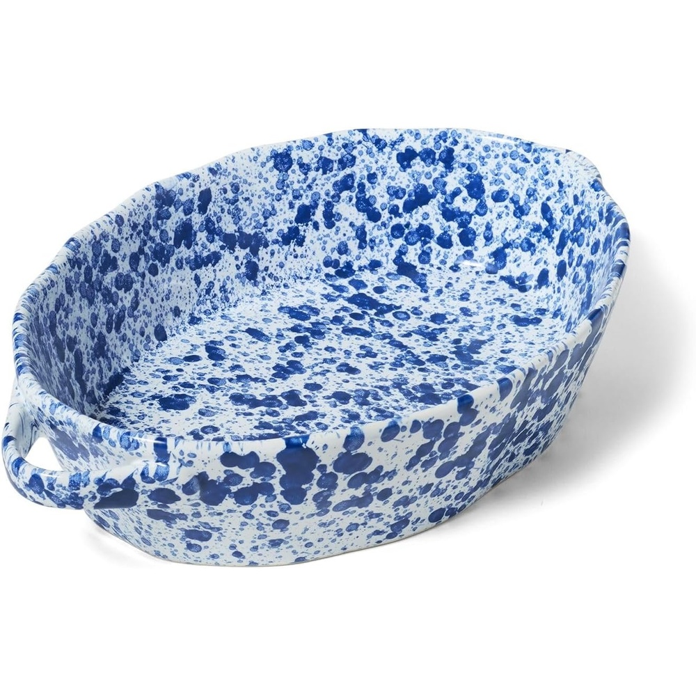 image:imageSur La Table Splatter Stoneware Oval Baker Artisan Reactive Glaze Casserole for Baking Roasting and OventoTable Serving 24 Qt