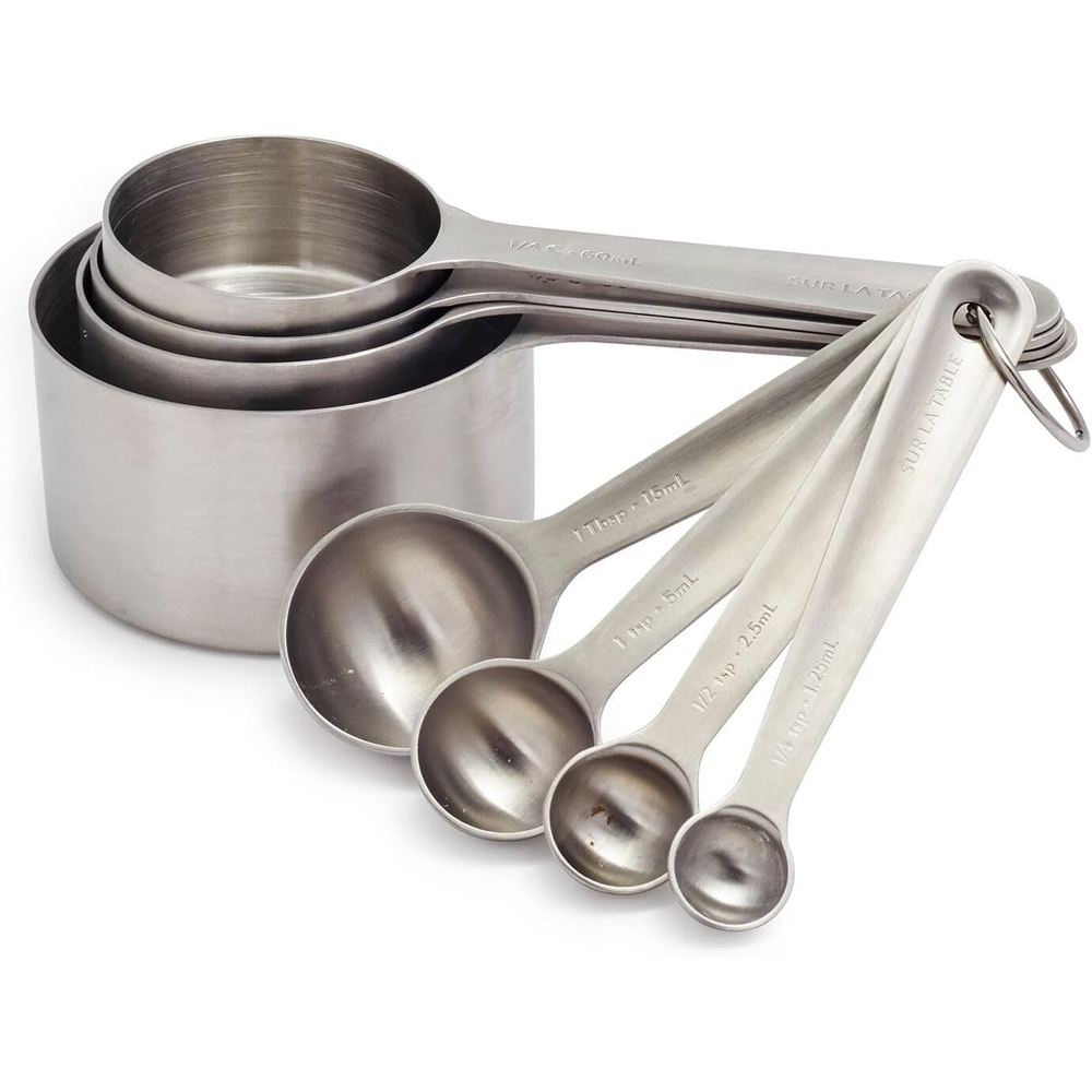 image:imageSur La Table Stainless Steel Measuring Cups amp Spoons Set 8Piece Kitchen Baking Tool Set with Nesting Design EasyOpen Ring SpaceSaving Storage Sizes from tsp to 1 cup