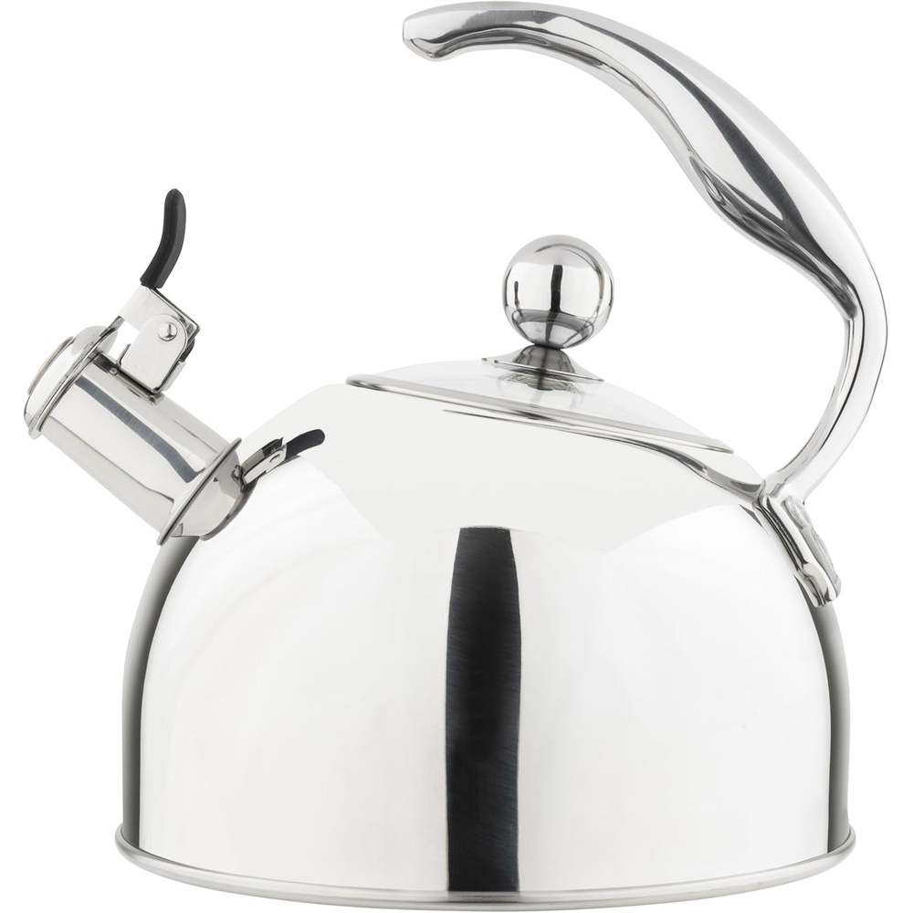 image:imageViking 3Ply Stainless Steel Tea Kettle 26 Quart Stovetop Hot Water Pot with Tempered Glass Lid Ergonomic Handle Induction Ready Slate and BlueMirror Finish