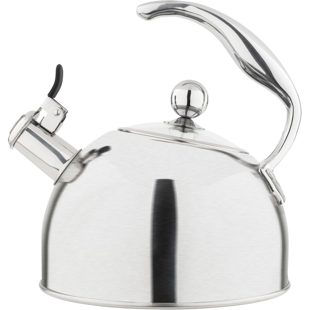 image:imageViking 3Ply Stainless Steel Tea Kettle 26 Quart Stovetop Hot Water Pot with Tempered Glass Lid Ergonomic Handle Induction Ready Slate and BlueSatin Silver