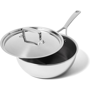 image:imageSur La Table Classic 5Ply Stainless Steel Chef Pan with Lid 35 Qt 5Ply Wide Pan with Straight Sides for Searing Sauting and Pan Sauce Building 35 Qt