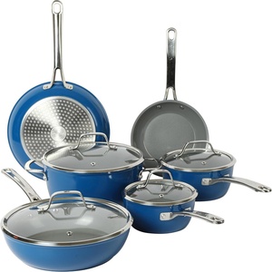 image:imageSur La Table Kitchen Essentials 10 Piece PFA Free NonToxic Titanium Ceramic Nonstick Interior Forged Aluminum Cookware Pots and Pans Set  Green  Induction CompatibleBlue