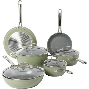image:imageSur La Table Kitchen Essentials 10 Piece PFA Free NonToxic Titanium Ceramic Nonstick Interior Forged Aluminum Cookware Pots and Pans Set  Green  Induction CompatibleGreen