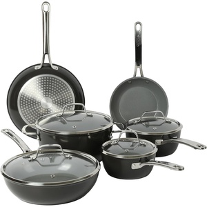 image:imageSur La Table Kitchen Essentials 10 Piece PFA Free NonToxic Titanium Ceramic Nonstick Interior Forged Aluminum Cookware Pots and Pans Set  Green  Induction CompatibleBlack