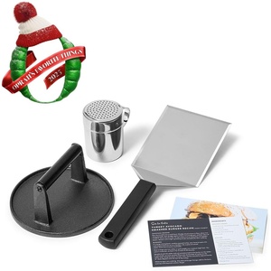image:imageSur La Table Smash Burger Kit  Heavy Cast Iron Press for Crispy Crust Patties Oversized Beveled Spatula Spice Shaker 2 Recipe Cards  Premium Grill amp Griddle Cooking Set