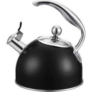 image:imageViking 3Ply Stainless Steel Tea Kettle 26 Quart Stovetop Hot Water Pot with Tempered Glass Lid Ergonomic Handle Induction Ready Slate and BlueMatte Black
