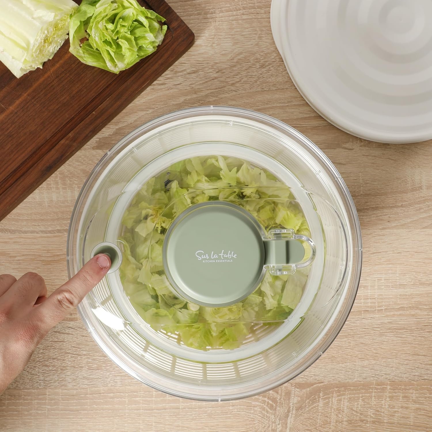 image:imageSur La Table Kitchen Essential 63 Qt Salad Spinner Fruit Wahser Fruit Washing Bowl with Strainer Vegertable Cleaner Salad Cleaner Lettuce Washer RedJuniper Green