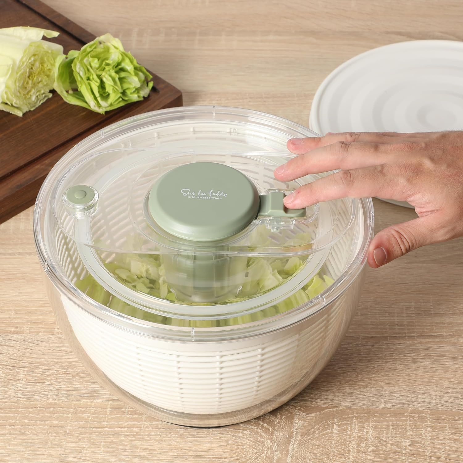 image:imageSur La Table Kitchen Essential 63 Qt Salad Spinner Fruit Wahser Fruit Washing Bowl with Strainer Vegertable Cleaner Salad Cleaner Lettuce Washer RedJuniper Green