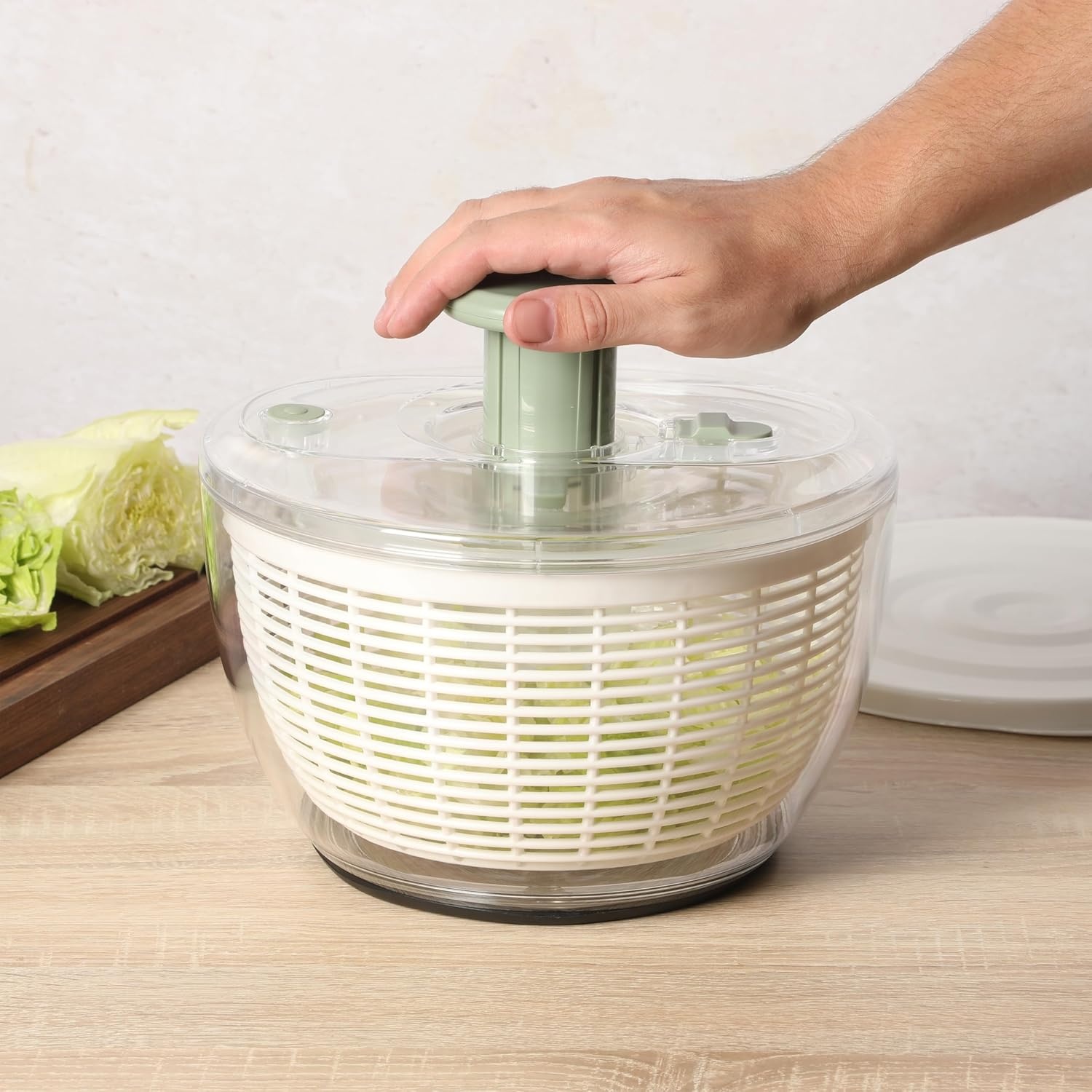 image:imageSur La Table Kitchen Essential 63 Qt Salad Spinner Fruit Wahser Fruit Washing Bowl with Strainer Vegertable Cleaner Salad Cleaner Lettuce Washer RedJuniper Green