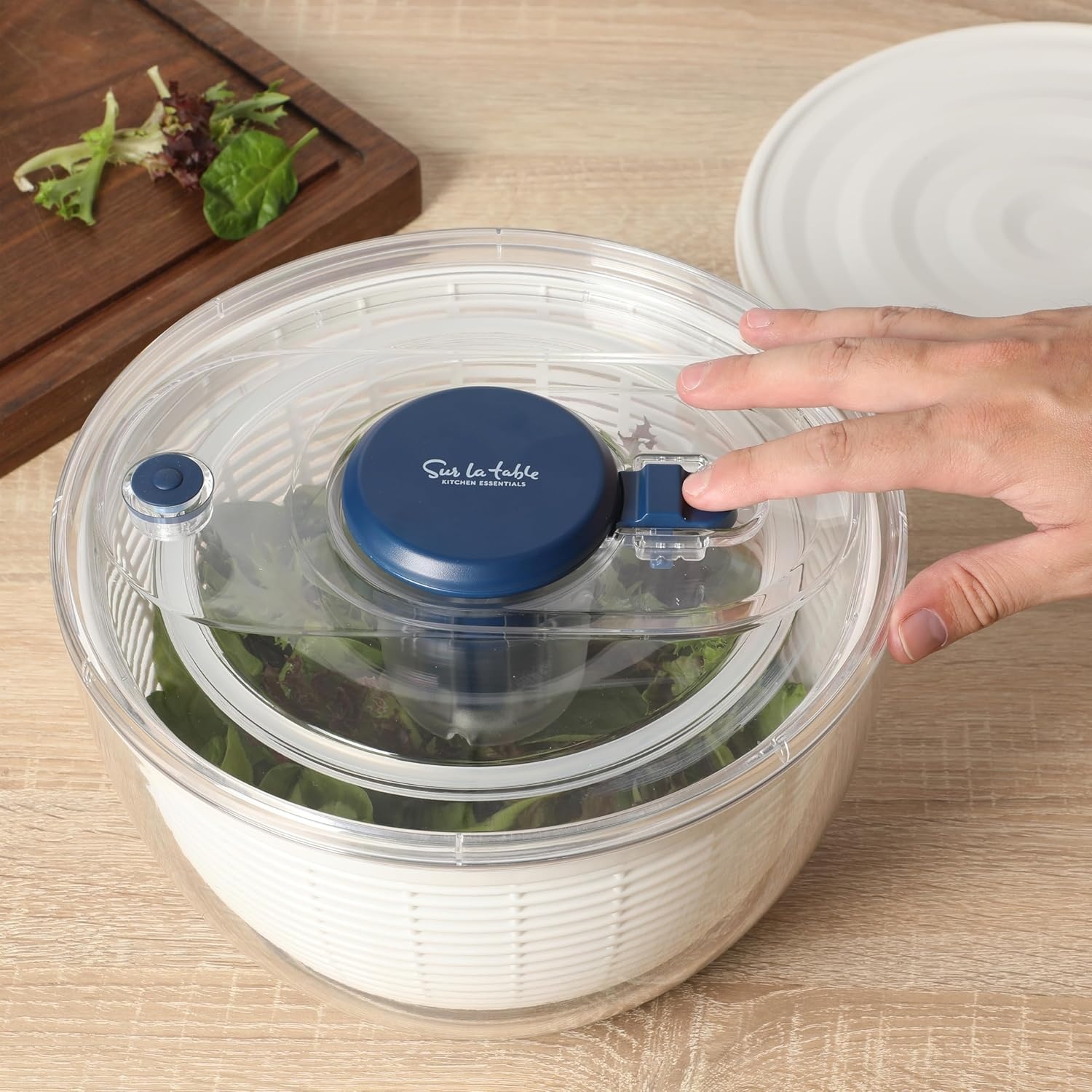 image:imageSur La Table Kitchen Essential 63 Qt Salad Spinner Fruit Wahser Fruit Washing Bowl with Strainer Vegertable Cleaner Salad Cleaner Lettuce Washer RedNavy Blue