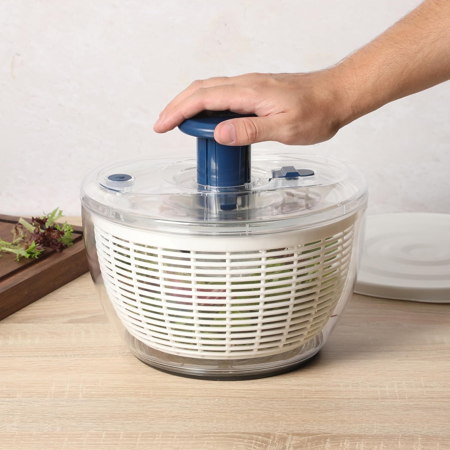 image:imageSur La Table Kitchen Essential 63 Qt Salad Spinner Fruit Wahser Fruit Washing Bowl with Strainer Vegertable Cleaner Salad Cleaner Lettuce Washer RedNavy Blue