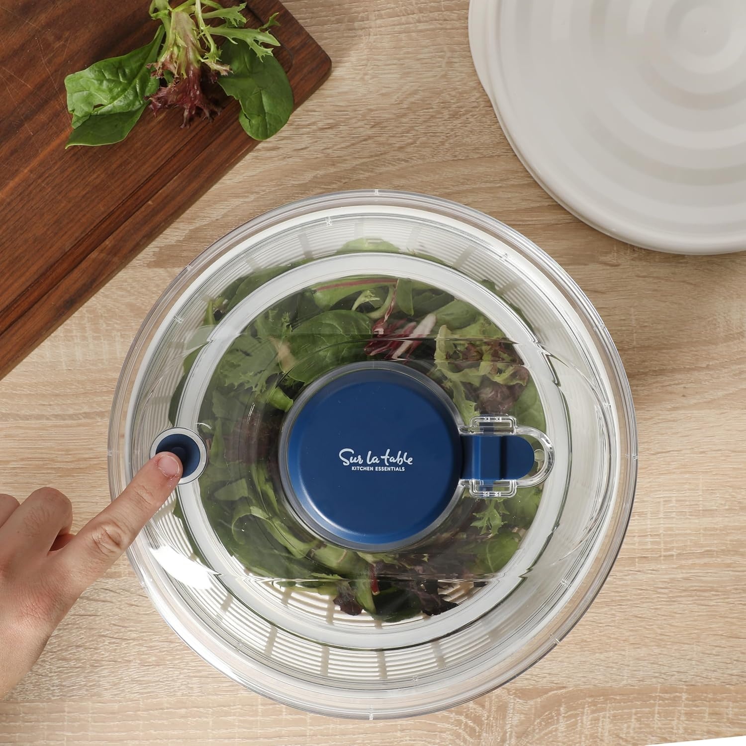 image:imageSur La Table Kitchen Essential 63 Qt Salad Spinner Fruit Wahser Fruit Washing Bowl with Strainer Vegertable Cleaner Salad Cleaner Lettuce Washer RedNavy Blue