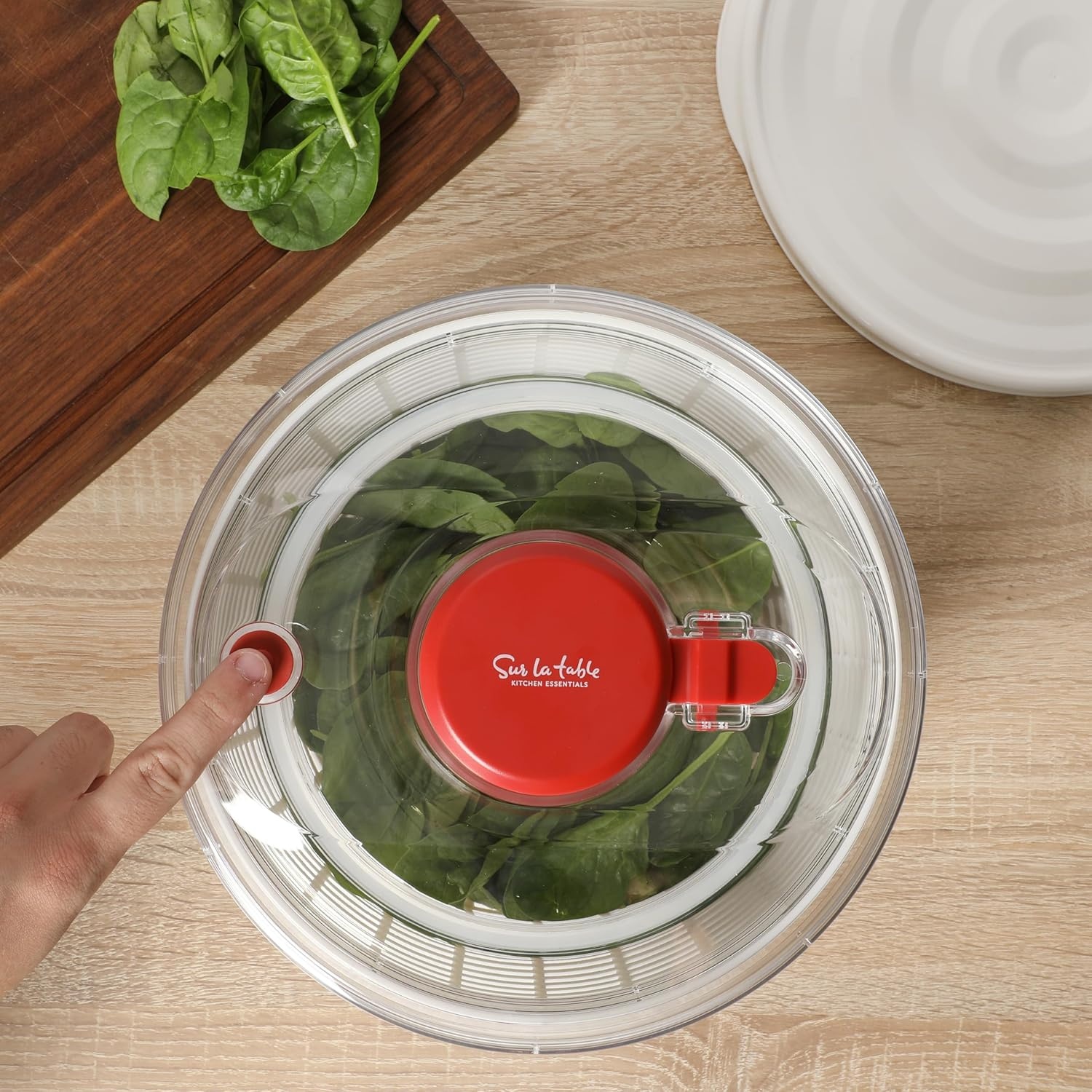 image:imageSur La Table Kitchen Essential 63 Qt Salad Spinner Fruit Wahser Fruit Washing Bowl with Strainer Vegertable Cleaner Salad Cleaner Lettuce Washer RedRed