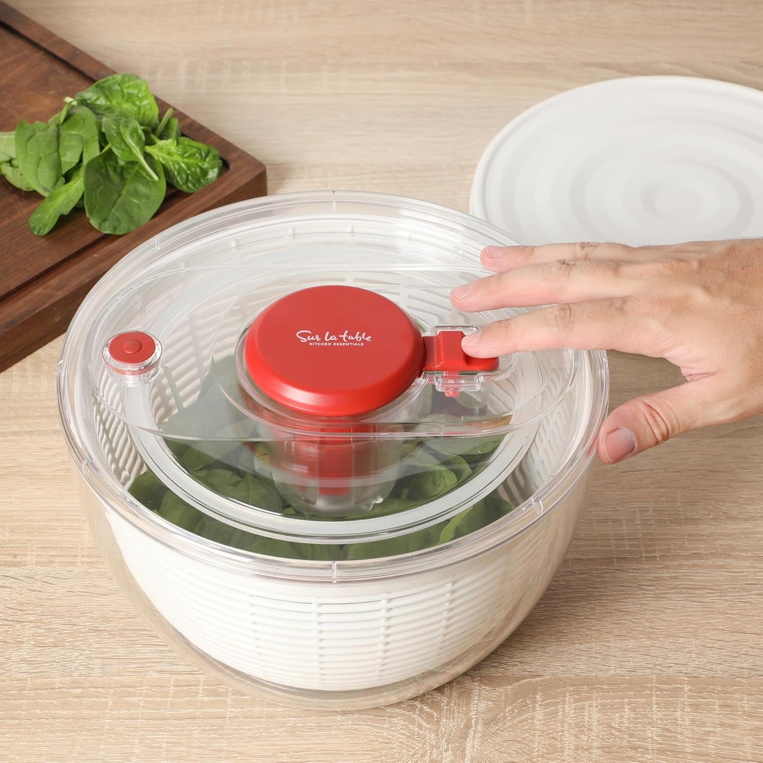 image:imageSur La Table Kitchen Essential 63 Qt Salad Spinner Fruit Wahser Fruit Washing Bowl with Strainer Vegertable Cleaner Salad Cleaner Lettuce Washer RedRed