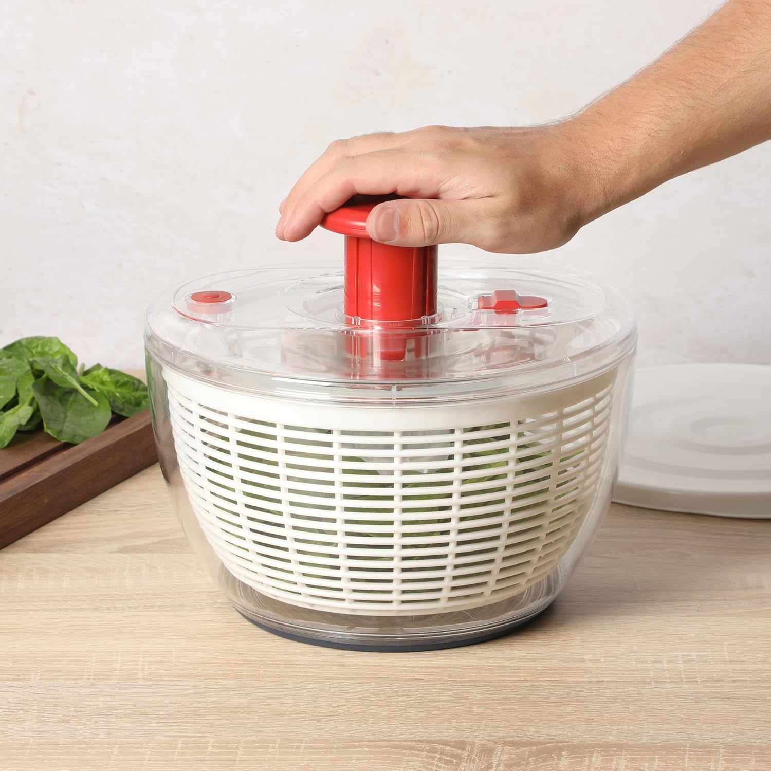 image:imageSur La Table Kitchen Essential 63 Qt Salad Spinner Fruit Wahser Fruit Washing Bowl with Strainer Vegertable Cleaner Salad Cleaner Lettuce Washer RedRed