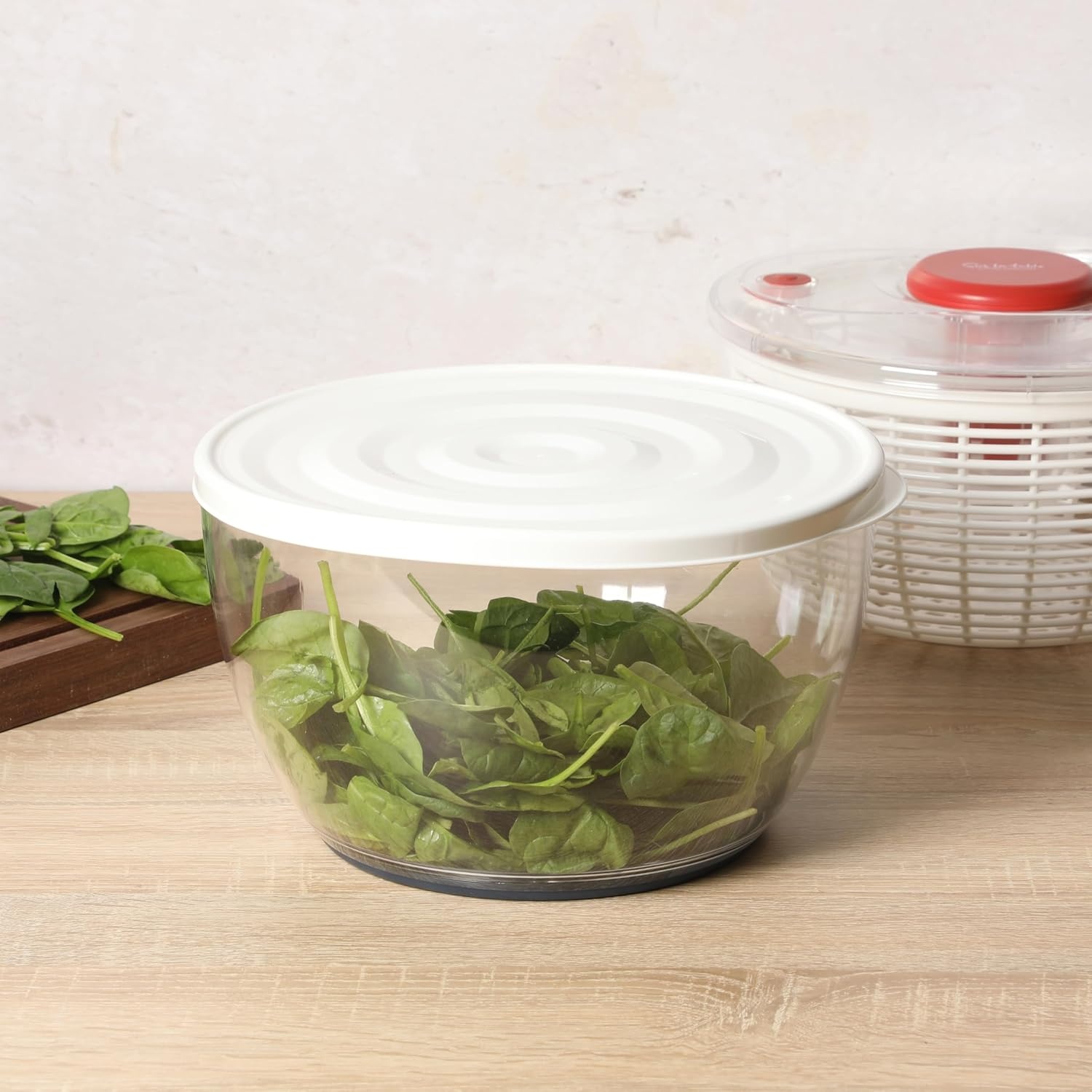 image:imageSur La Table Kitchen Essential 63 Qt Salad Spinner Fruit Wahser Fruit Washing Bowl with Strainer Vegertable Cleaner Salad Cleaner Lettuce Washer RedRed